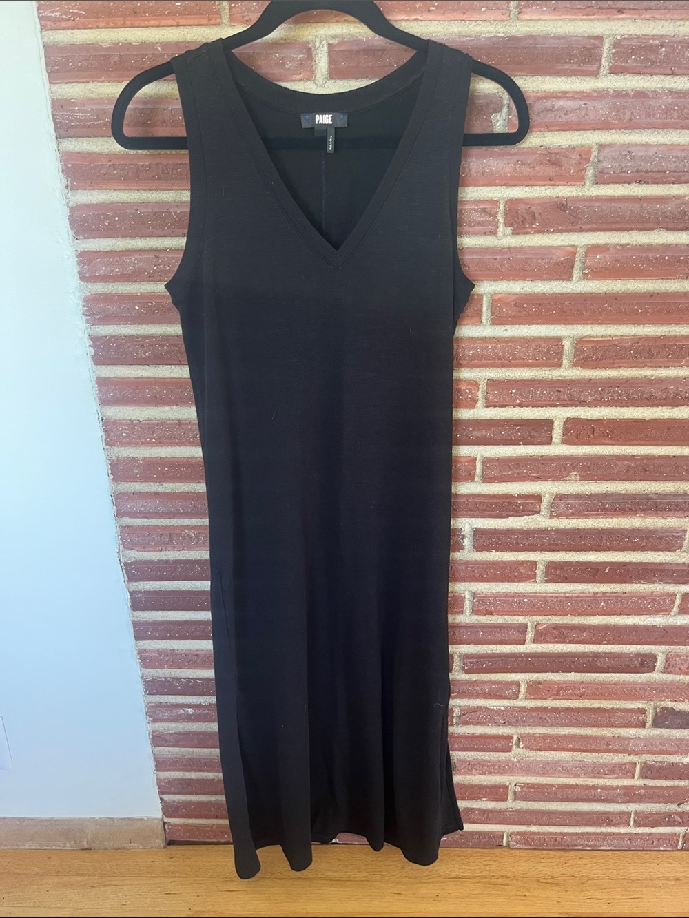 PAIGE Black Sleeveless V-Neck Midi Dress
